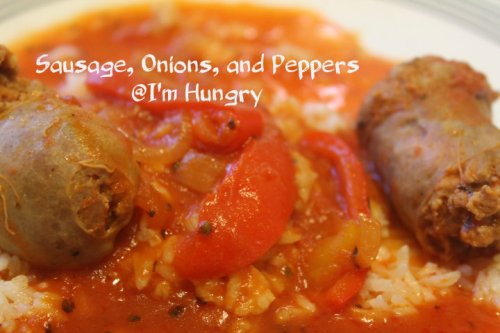 sausage, onions, and peppers