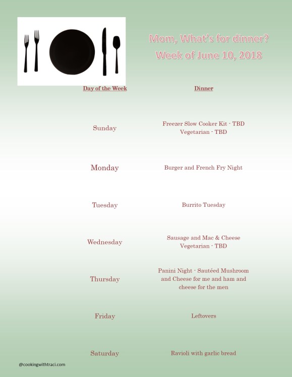 Menu Plan Monday - June 10