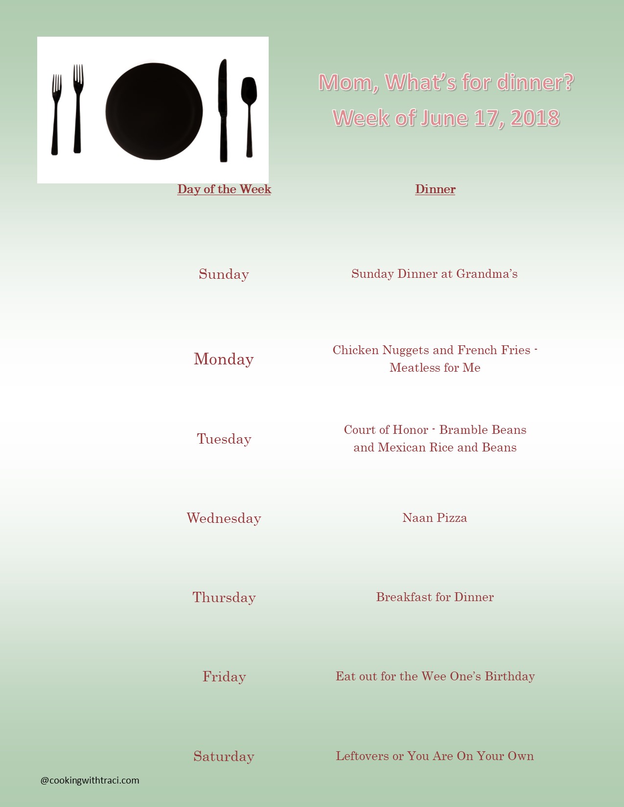 Menu Plan Monday - June 17